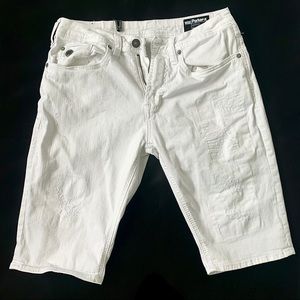 Distressed White Bermuda Shorts